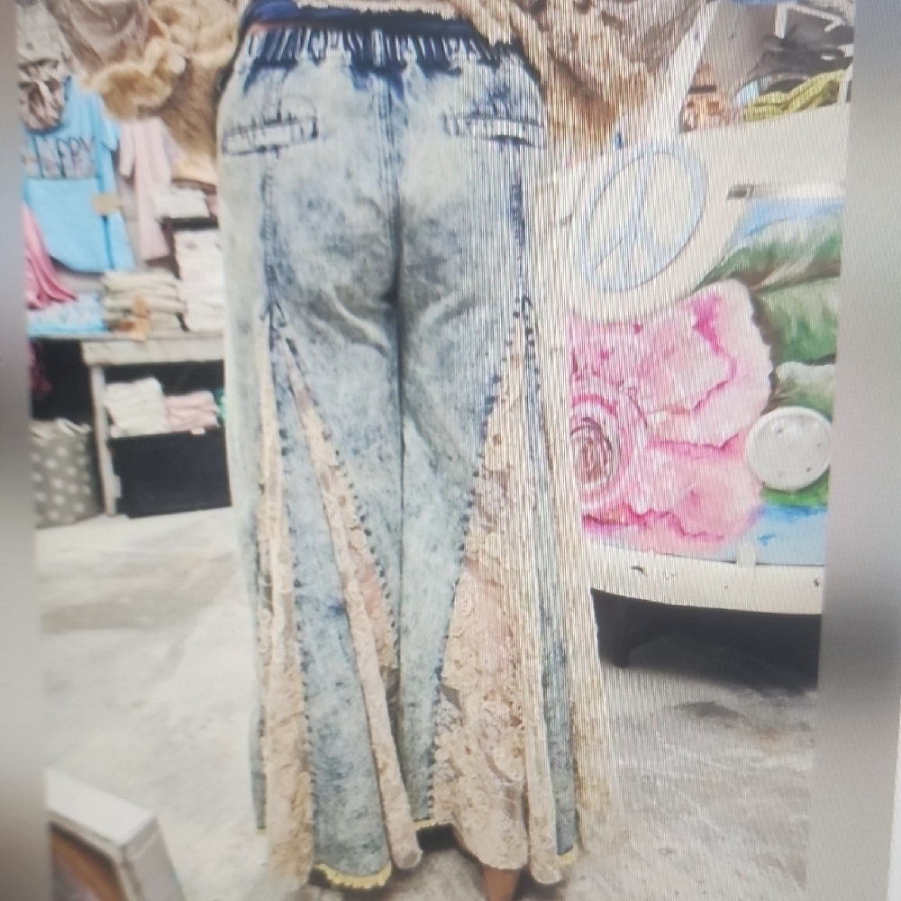 Bohemian Denim Jeans with lace panels PRICE IS FIRM - Picture 3 of 4
